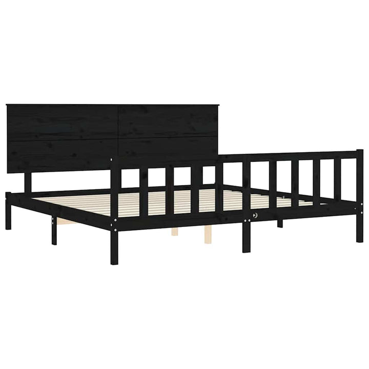 sengeramme med sengegavl 200x200 cm massivt træ sort