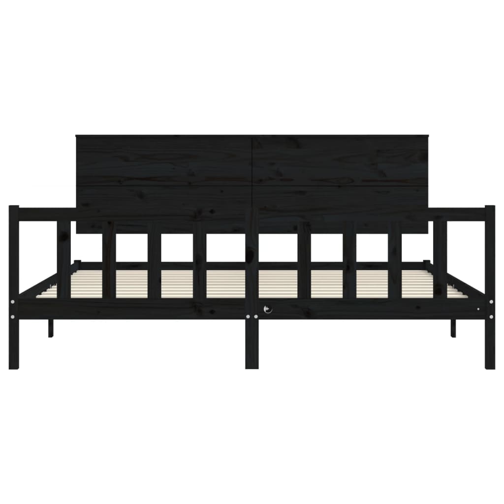 sengeramme med sengegavl 200x200 cm massivt træ sort
