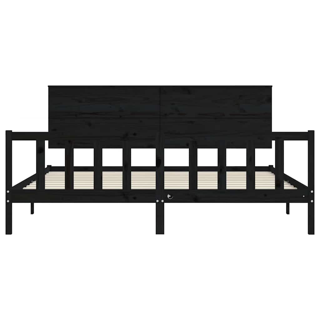 sengeramme med sengegavl 200x200 cm massivt træ sort