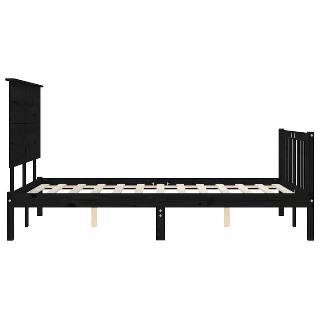 sengeramme med sengegavl 200x200 cm massivt træ sort