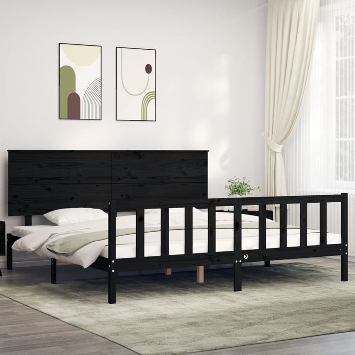 sengeramme med sengegavl 200x200 cm massivt træ sort