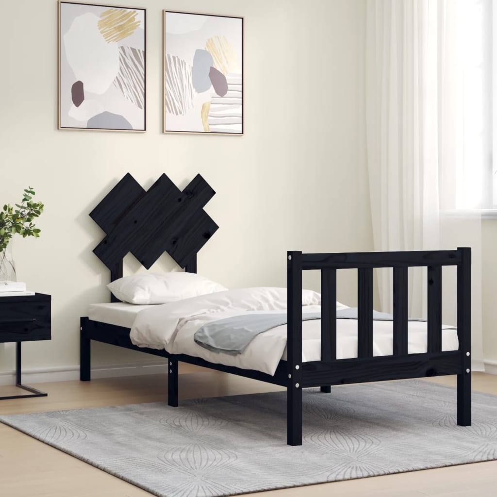 sengeramme med sengegavl Small Single massivt træ sort