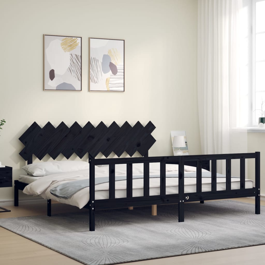 sengeramme med sengegavl 200x200 cm massivt træ sort