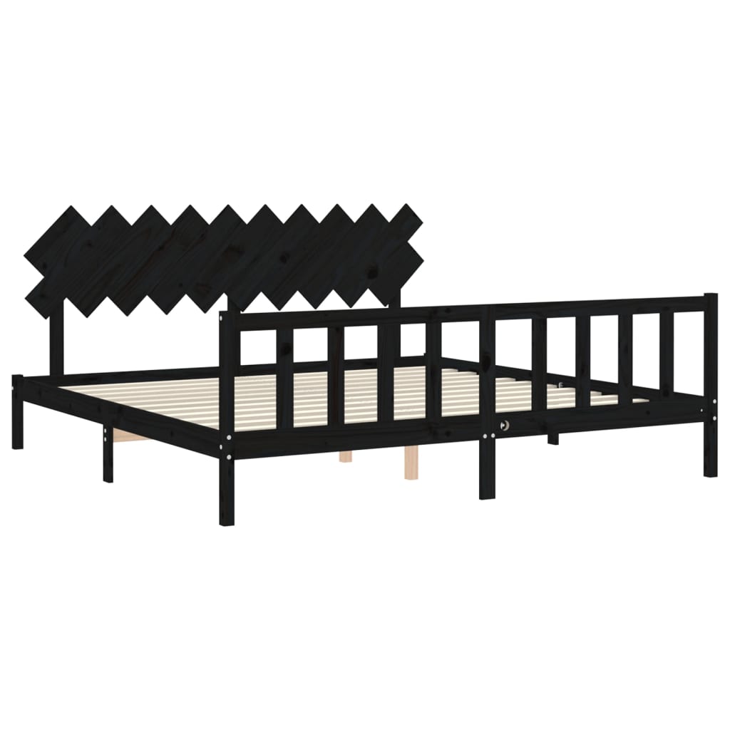sengeramme med sengegavl 200x200 cm massivt træ sort
