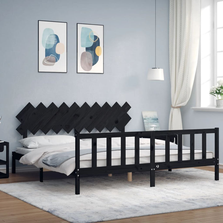sengeramme med sengegavl 200x200 cm massivt træ sort