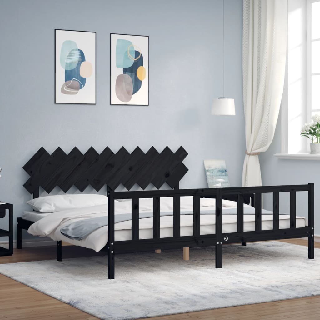 sengeramme med sengegavl 200x200 cm massivt træ sort