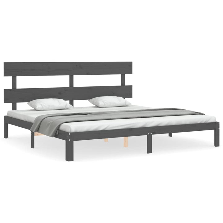 sengeramme med sengegavl 200x200 cm massivt træ grå