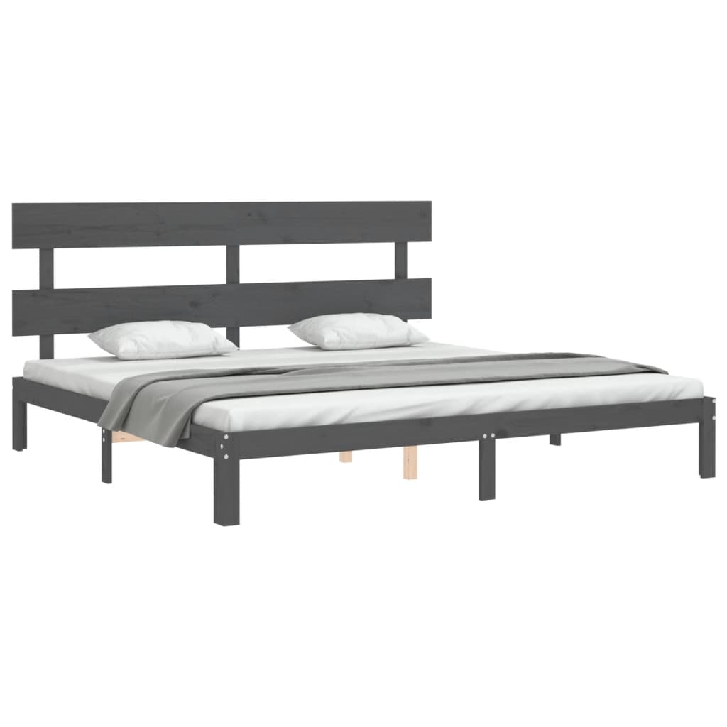 sengeramme med sengegavl 200x200 cm massivt træ grå