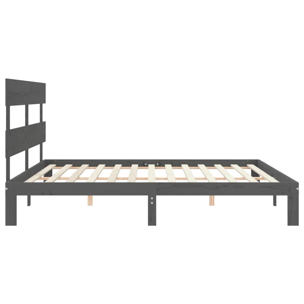 sengeramme med sengegavl 200x200 cm massivt træ grå