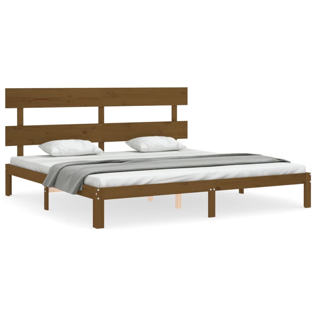 sengeramme med sengegavl 200x200 cm massivt træ gyldenbrun