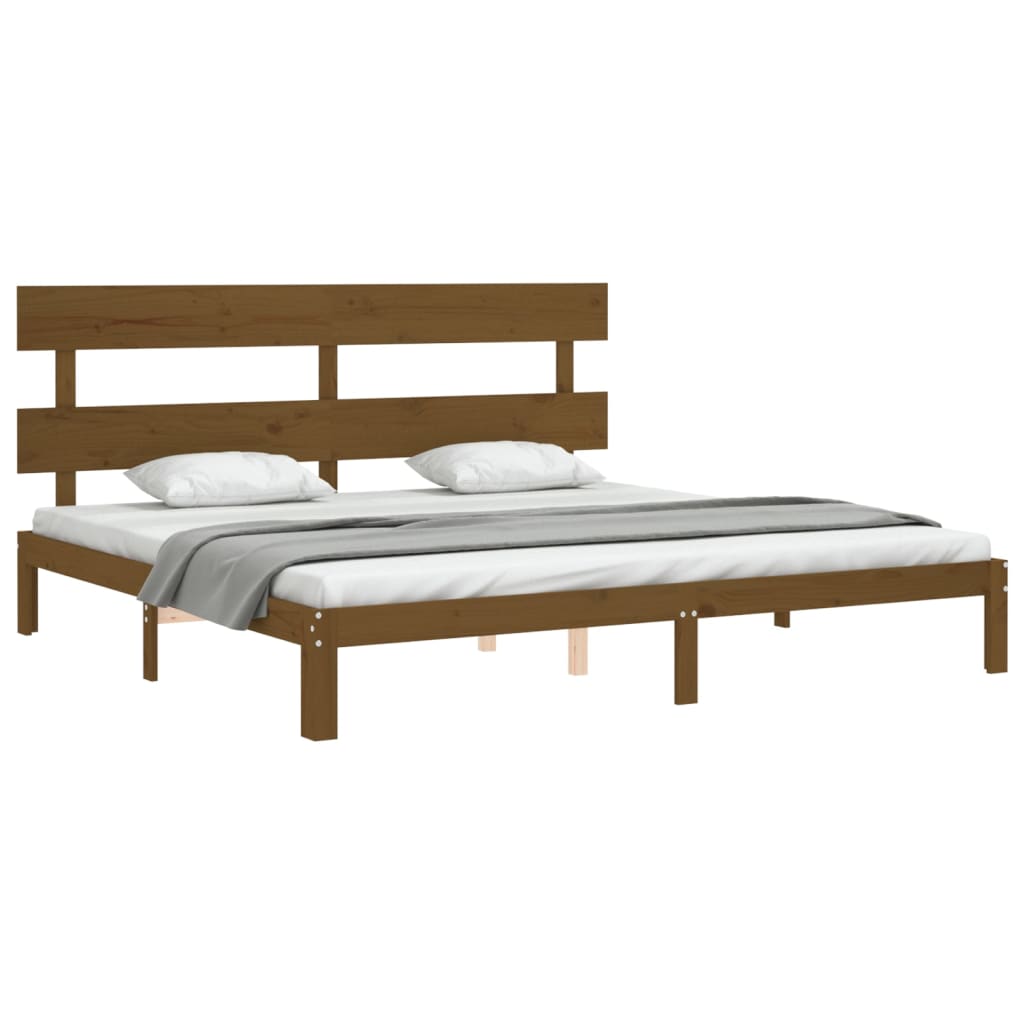 sengeramme med sengegavl 200x200 cm massivt træ gyldenbrun