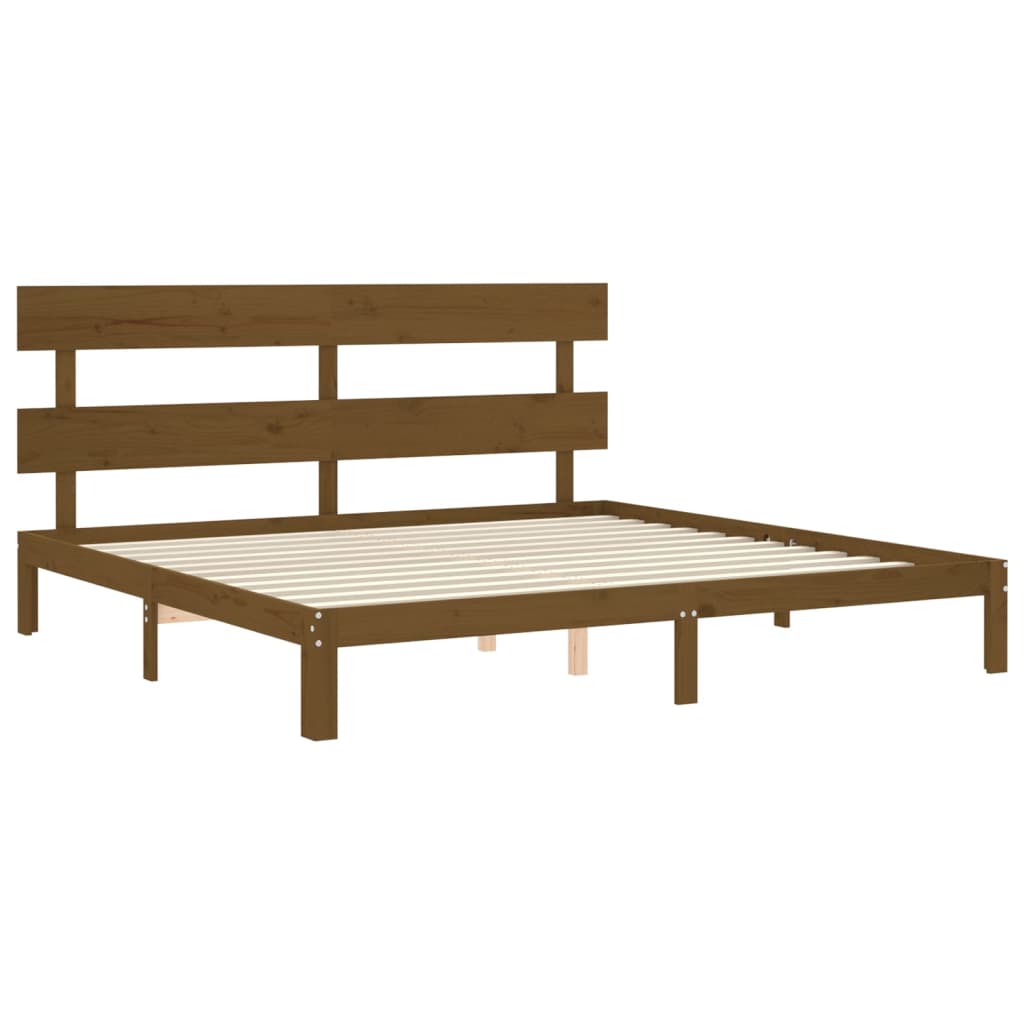 sengeramme med sengegavl 200x200 cm massivt træ gyldenbrun
