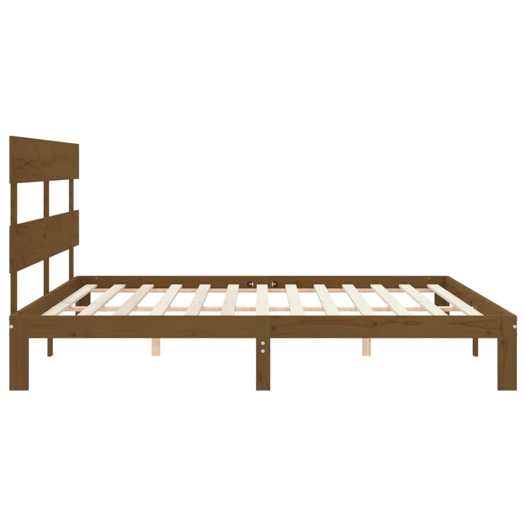 sengeramme med sengegavl 200x200 cm massivt træ gyldenbrun