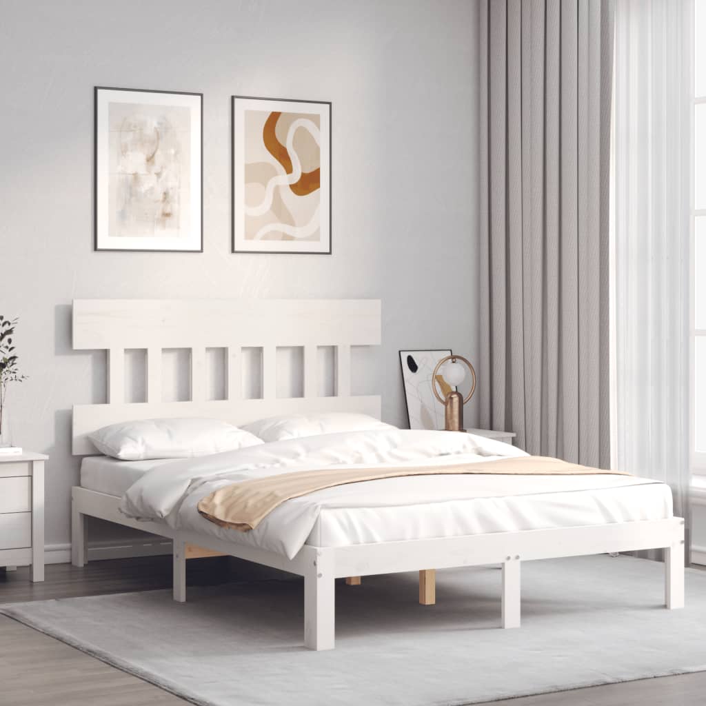 sengeramme uden madras 140x190 cm massivt fyrretræ hvid