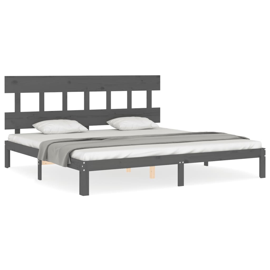 sengeramme med sengegavl 200x200 cm massivt træ grå