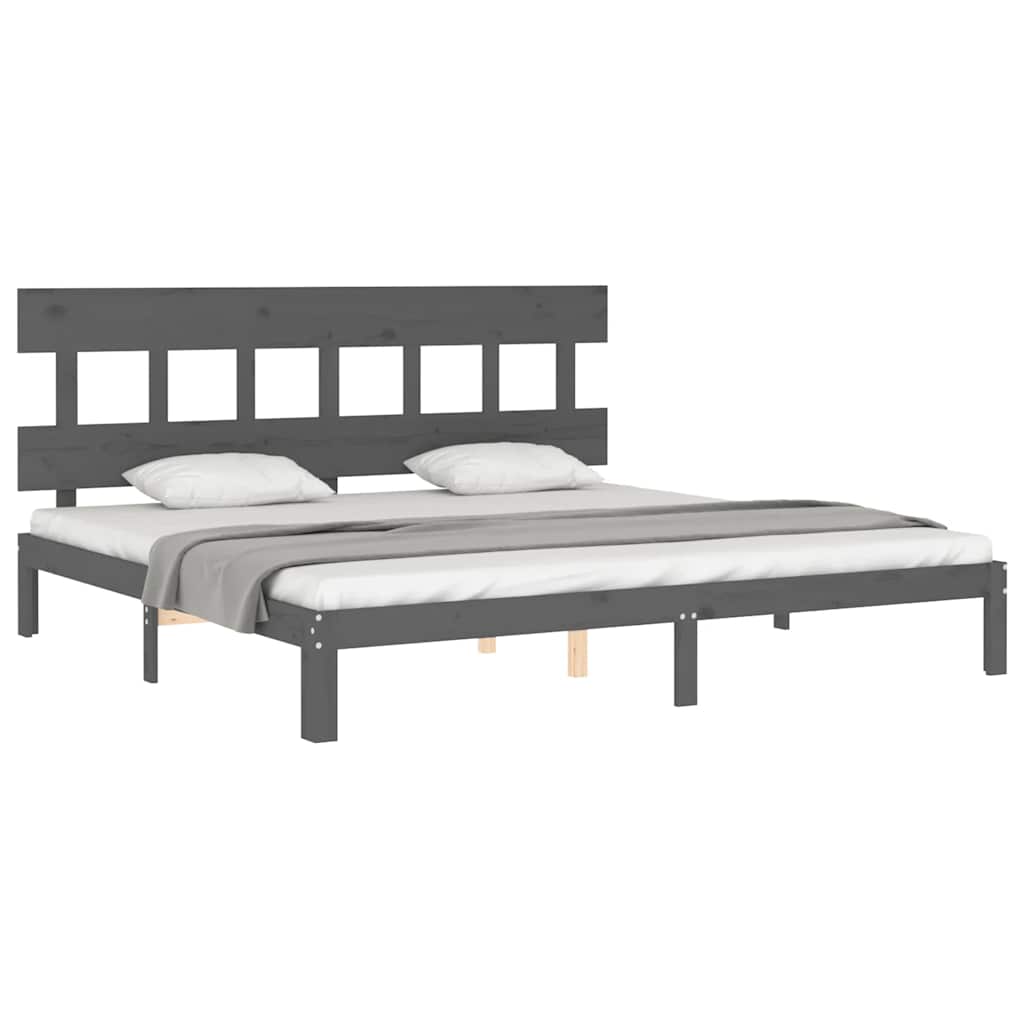 sengeramme med sengegavl 200x200 cm massivt træ grå