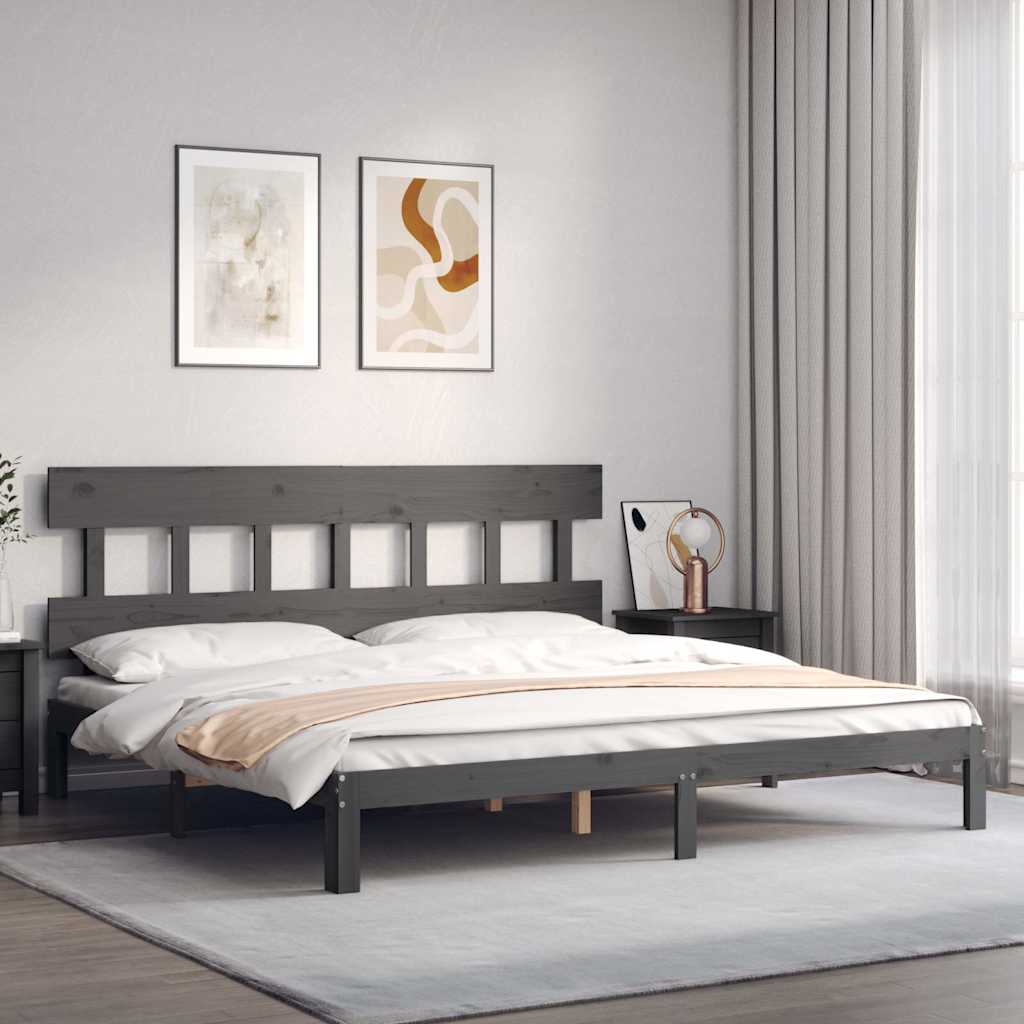 sengeramme med sengegavl 200x200 cm massivt træ grå