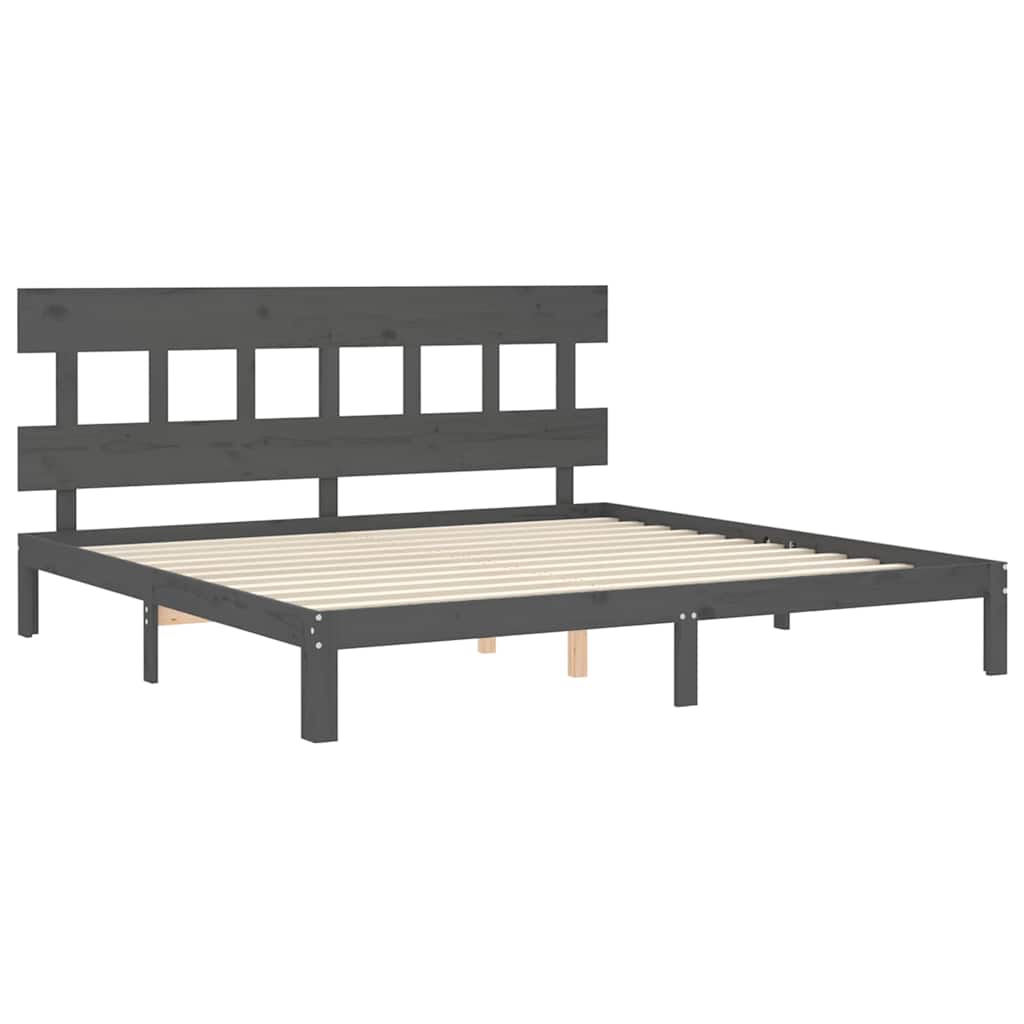 sengeramme med sengegavl 200x200 cm massivt træ grå