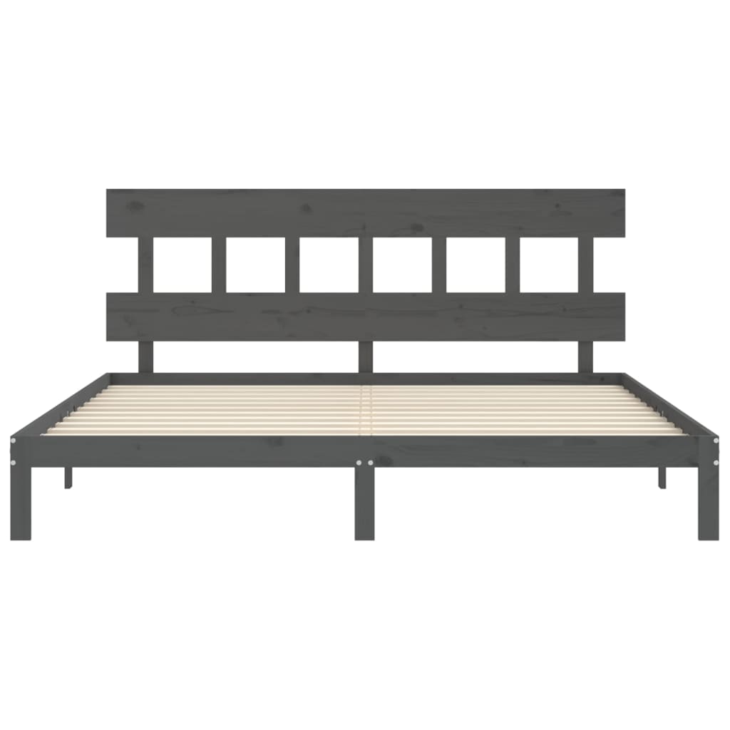 sengeramme med sengegavl 200x200 cm massivt træ grå