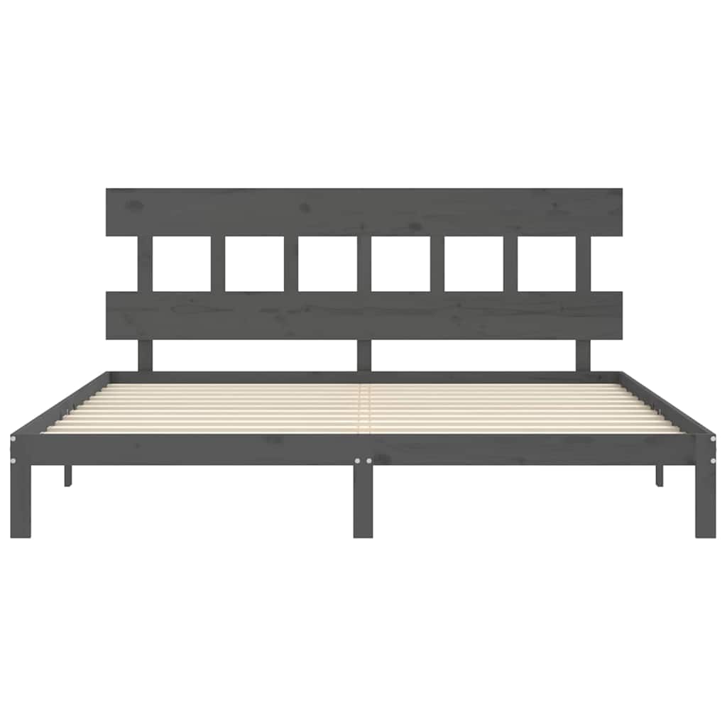 sengeramme med sengegavl 200x200 cm massivt træ grå