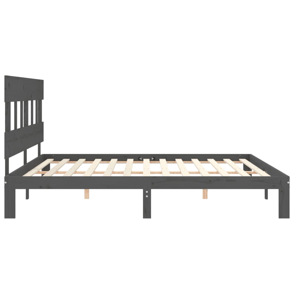 sengeramme med sengegavl 200x200 cm massivt træ grå