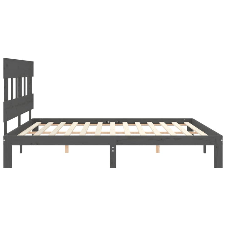 sengeramme med sengegavl 200x200 cm massivt træ grå