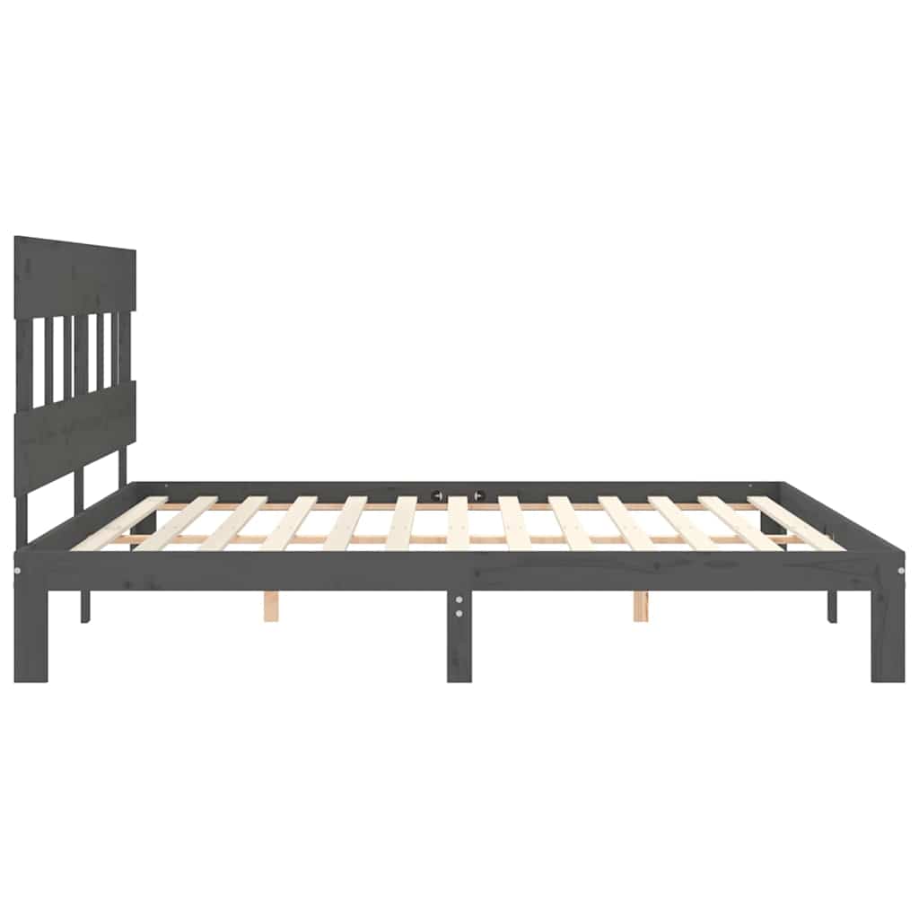 sengeramme med sengegavl 200x200 cm massivt træ grå