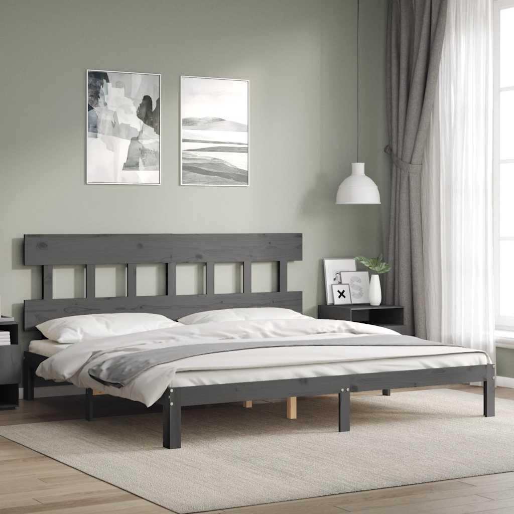 sengeramme med sengegavl 200x200 cm massivt træ grå