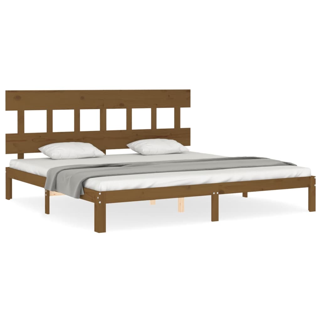 sengeramme med sengegavl 200x200 cm massivt træ gyldenbrun