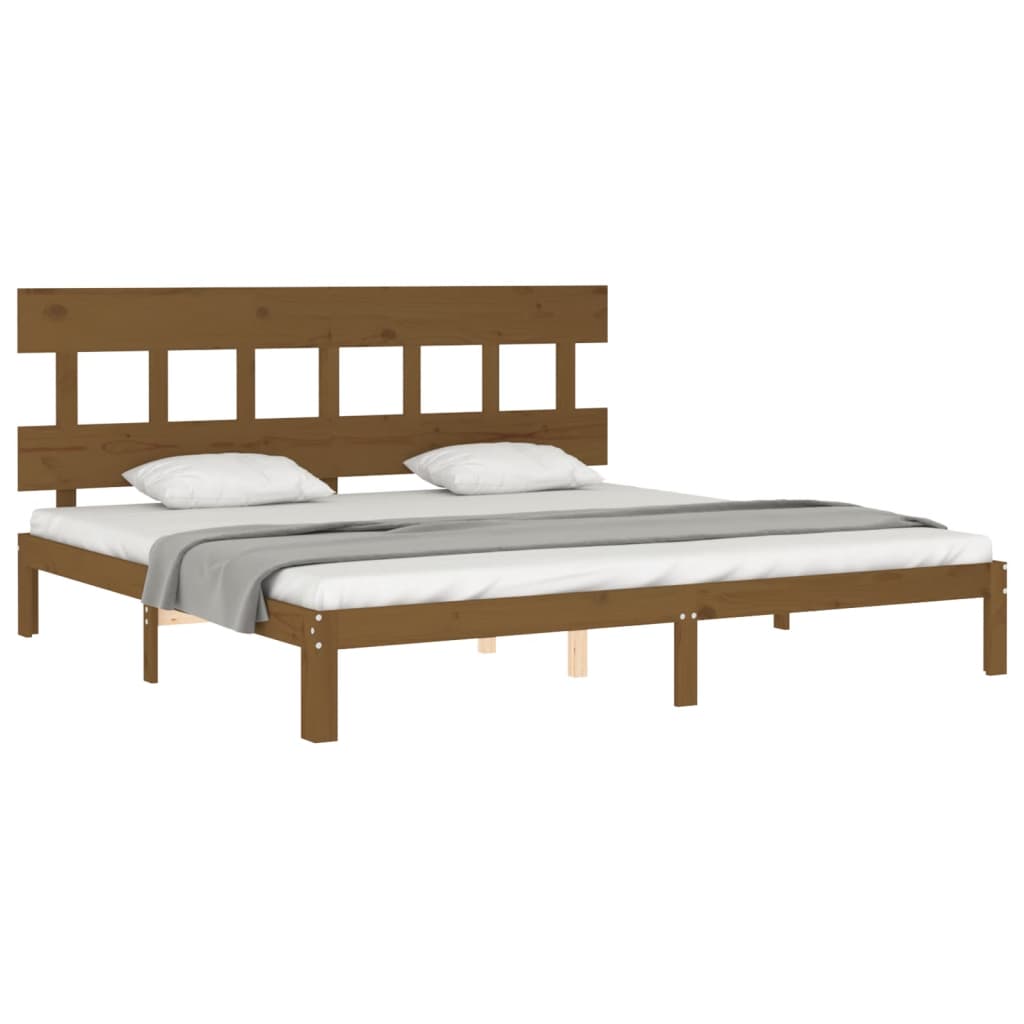 sengeramme med sengegavl 200x200 cm massivt træ gyldenbrun