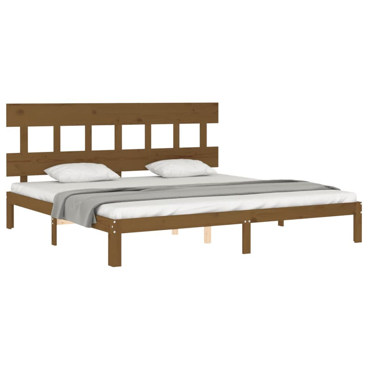 sengeramme med sengegavl 200x200 cm massivt træ gyldenbrun