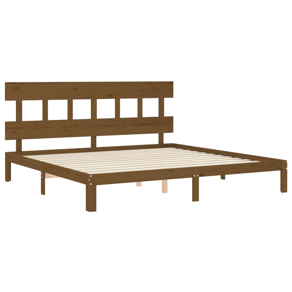 sengeramme med sengegavl 200x200 cm massivt træ gyldenbrun