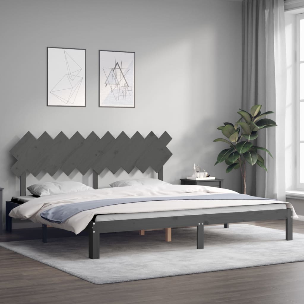 sengeramme med sengegavl 200x200 cm massivt træ grå