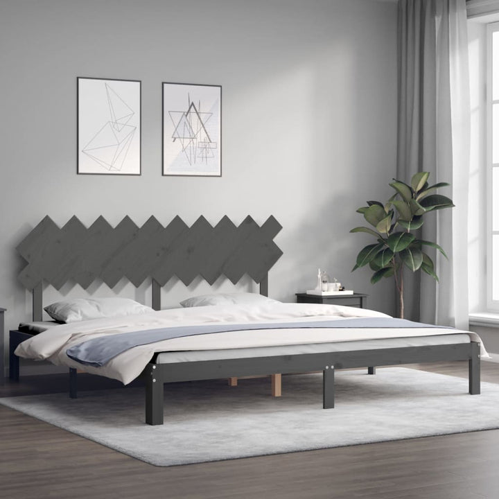 sengeramme med sengegavl 200x200 cm massivt træ grå