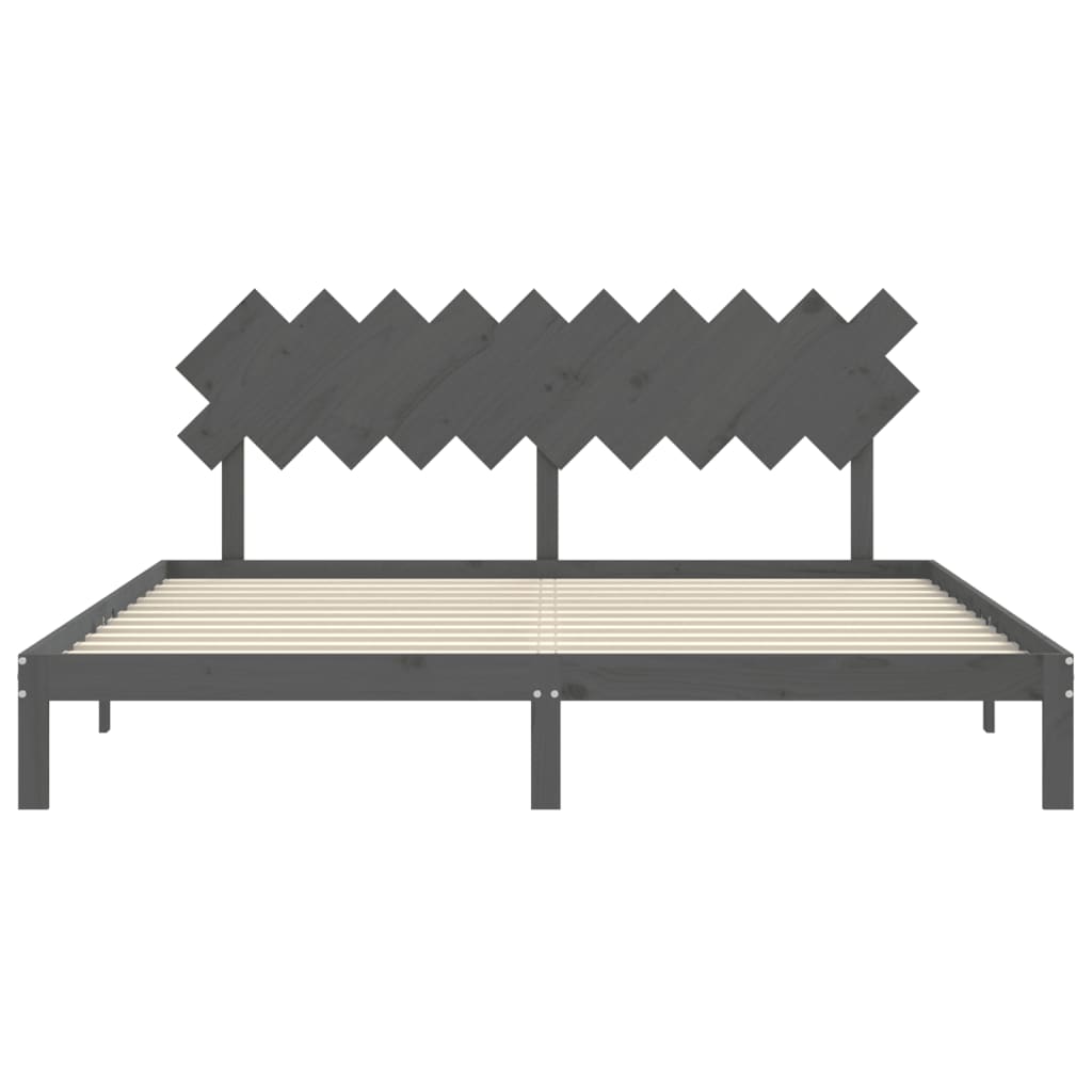 sengeramme med sengegavl 200x200 cm massivt træ grå