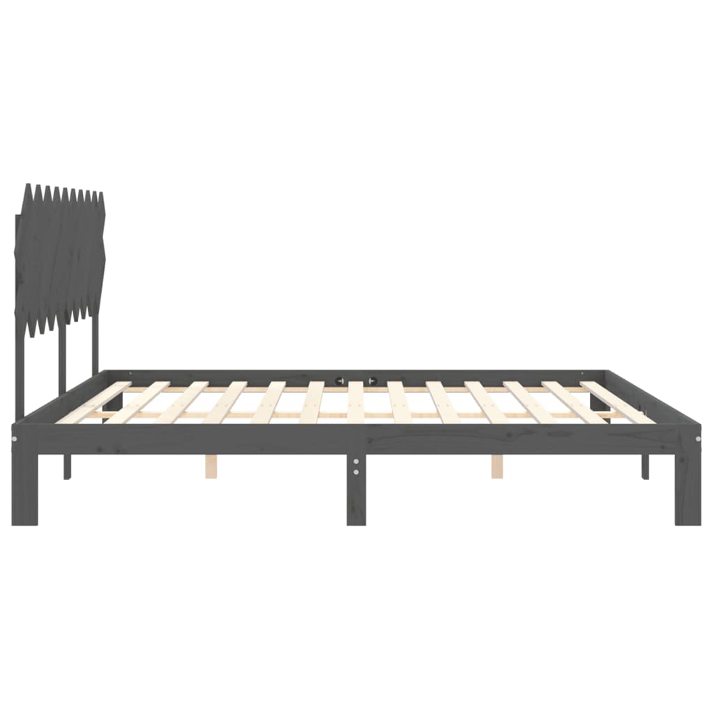 sengeramme med sengegavl 200x200 cm massivt træ grå