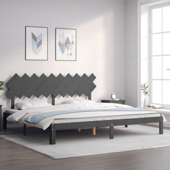 sengeramme med sengegavl 200x200 cm massivt træ grå