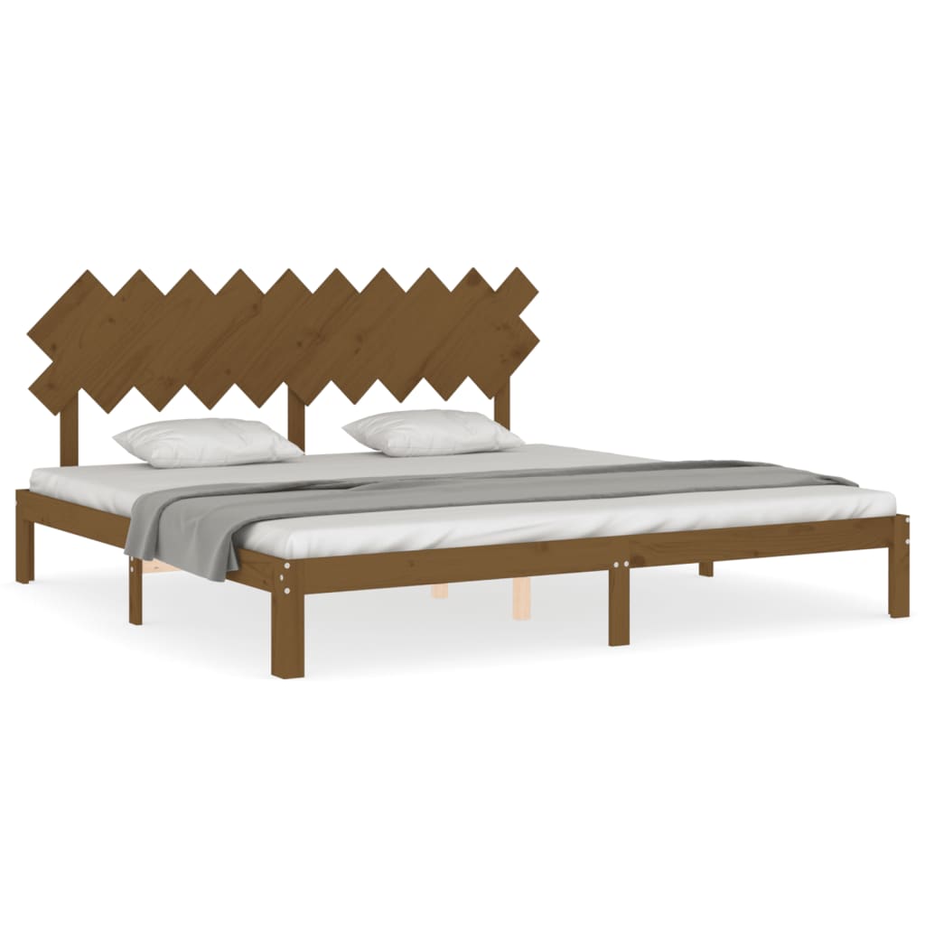 sengeramme med sengegavl 200x200 cm massivt træ gyldenbrun