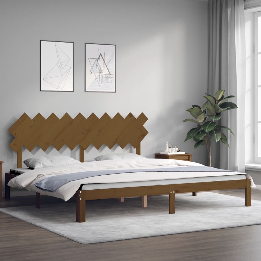 sengeramme med sengegavl 200x200 cm massivt træ gyldenbrun