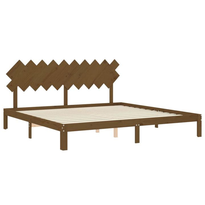 sengeramme med sengegavl 200x200 cm massivt træ gyldenbrun