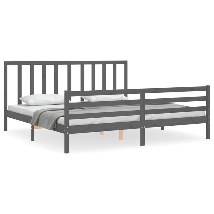 sengeramme med sengegavl 200x200 cm massivt træ grå