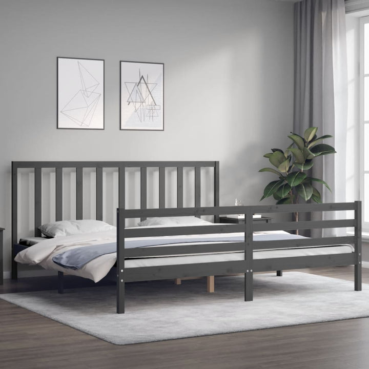 sengeramme med sengegavl 200x200 cm massivt træ grå