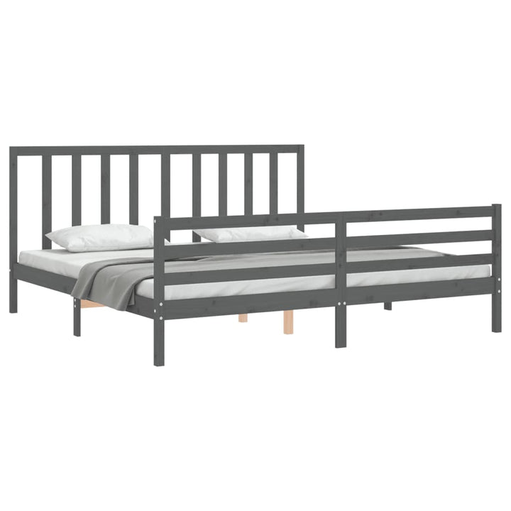 sengeramme med sengegavl 200x200 cm massivt træ grå