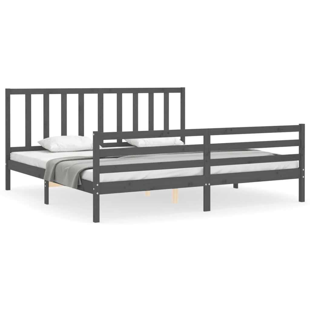 sengeramme med sengegavl 200x200 cm massivt træ grå