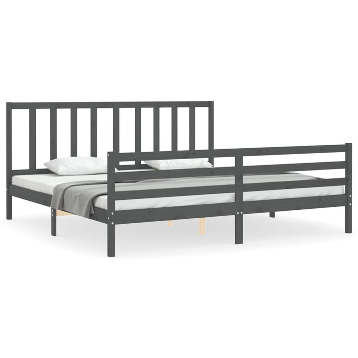 sengeramme med sengegavl 200x200 cm massivt træ grå