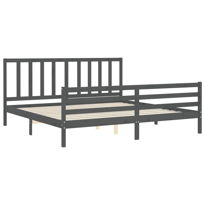 sengeramme med sengegavl 200x200 cm massivt træ grå