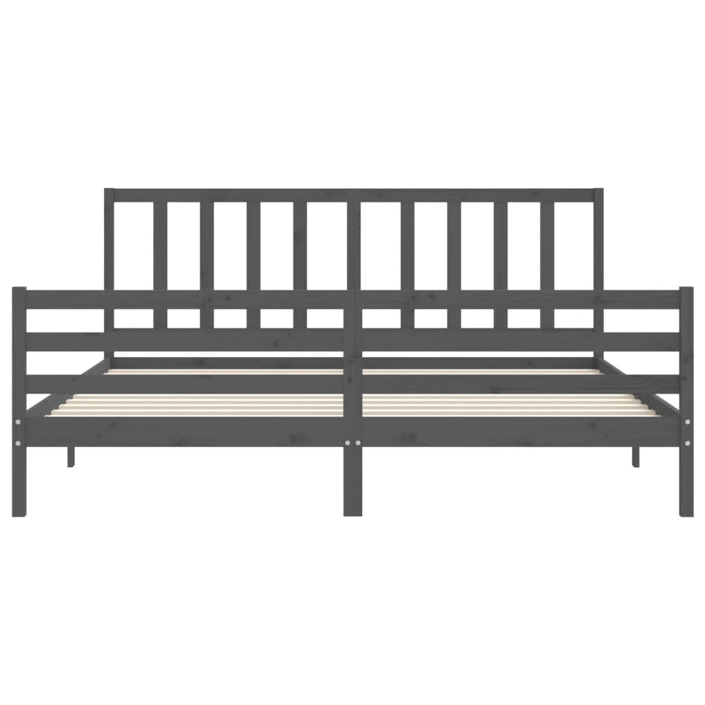 sengeramme med sengegavl 200x200 cm massivt træ grå