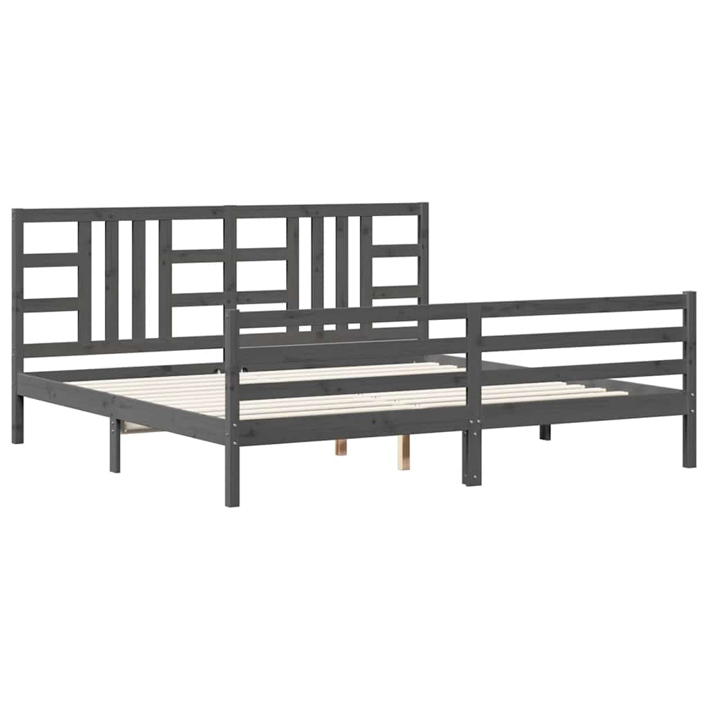 sengeramme med sengegavl 200x200 cm massivt træ grå