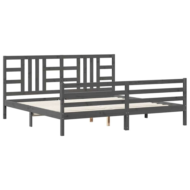 sengeramme med sengegavl 200x200 cm massivt træ grå