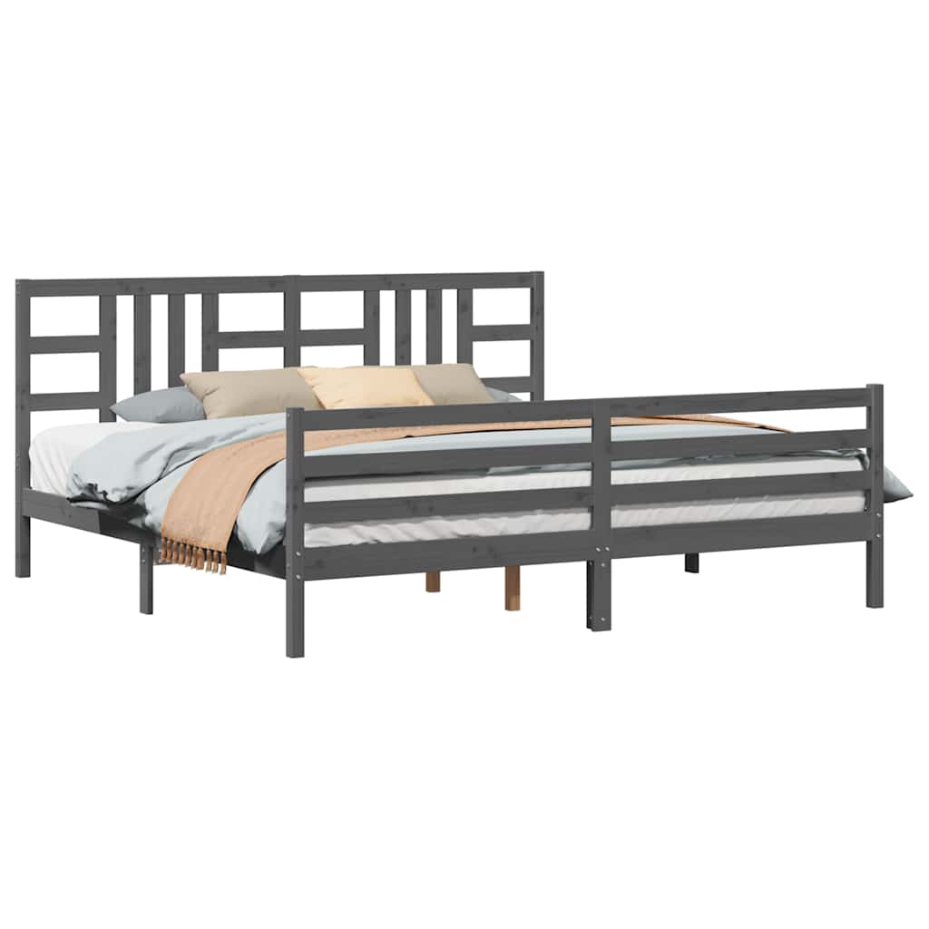 sengeramme med sengegavl 200x200 cm massivt træ grå